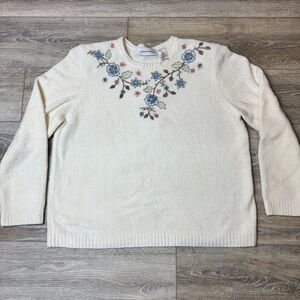Alfred Dunner Cream Floral Embroidered Sweater